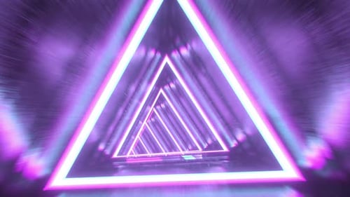 Neon Triangle Tunnel Glowing Lights Purple Pink Blue Abstract Background Sci Fi Futuristic Digital A