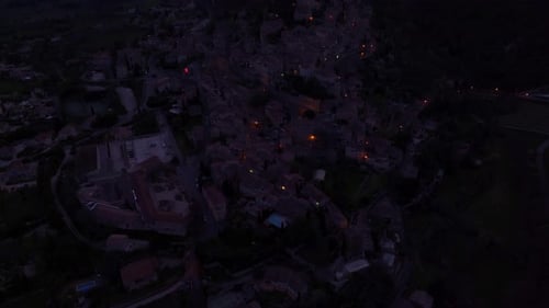 Aerial view of twilight over Bonnieux village with peaceful countryside