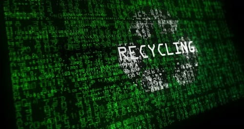 Futuristic Digital Code Reveal of Recycling Icon and Text