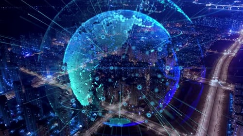 smart Connected city skyline. Futuristic network concept, city Technology