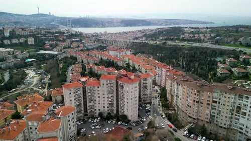 Drone recording of houses in Istanbul's hillside neighborhood