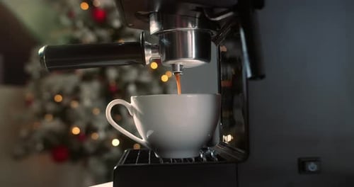 Footage B Roll of Pouring Coffee Stream From Machine in Cup Home Making Hot Espresso Using Filter