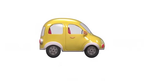 Animated 3D Yellow Cartoon Car Wiggles and Wheels Spin