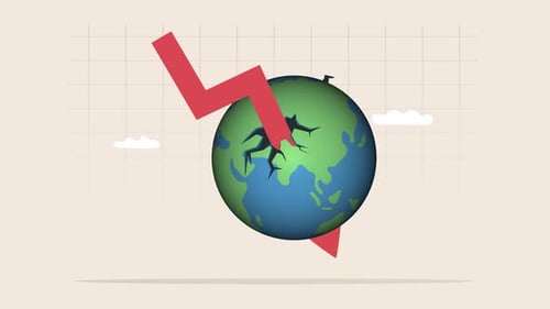 Global Economic Crisis Flat Design Animation with Cracking Earth