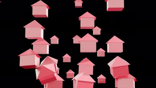 Abstract Pink House Shapes Falling Animation