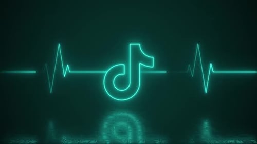 Neon TikTok Logo With Heartbeat Line Life Support Loop Background