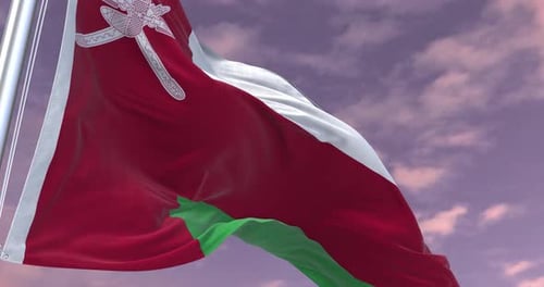 Waving Flag of Oman with Dynamic Sky Background