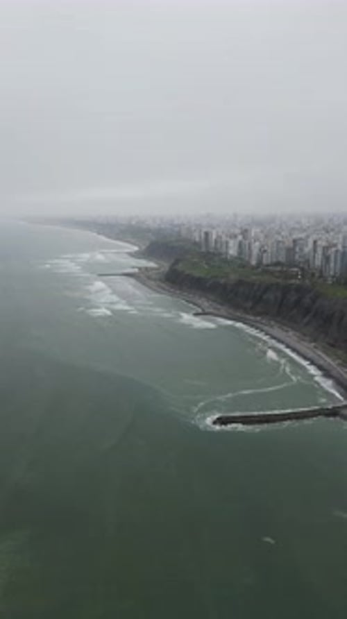 Aerial view of costa verde shore in Lima, Peru