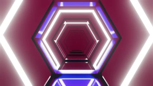 Hexagon White Neon Tunnel With Blue Lamp Vj Loop Background Animation