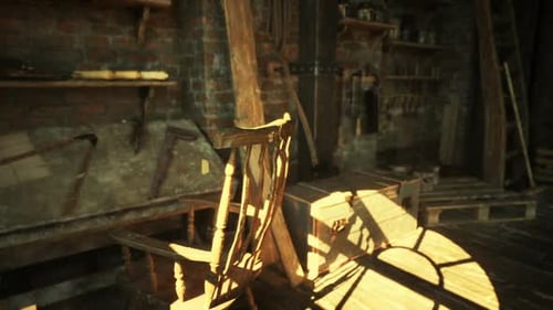 Old Carpentry Workshop Filled with Vintage Tools and Wooden Furniture