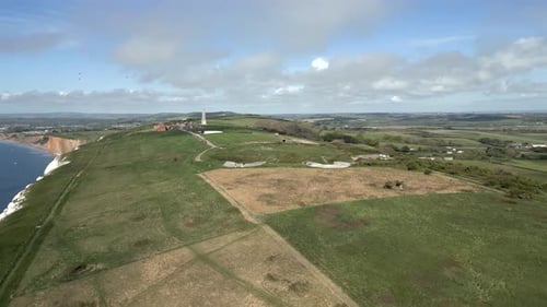 Vue aérienne de Culver Battery et des falaises côtières, île de Wight