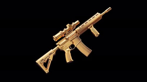 Golden Assault Rifle Rotating 3D Render Animation