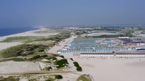 Flying over the white sand dunes along Long Beach in Long Island
