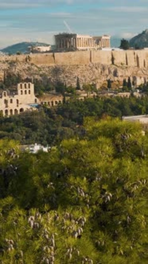 Parthenon Temple at the Acropolis of Athens in Greece on the Top of Hill in Sunny Day Popular Summer