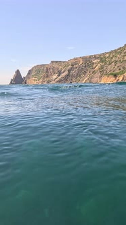 Sea Water Surface Low Angle View From Kayak Camera Flies Over Clear Sea Water Nobody Holiday