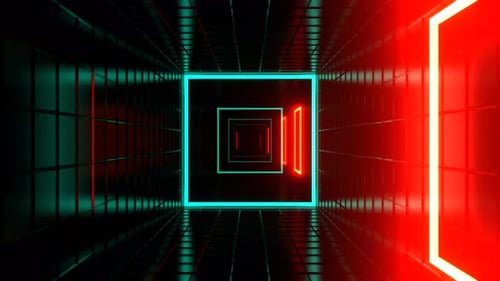 Turquoise And Red Led Dynamic Square Strobe Tunnel Background Vj Loop I 4K