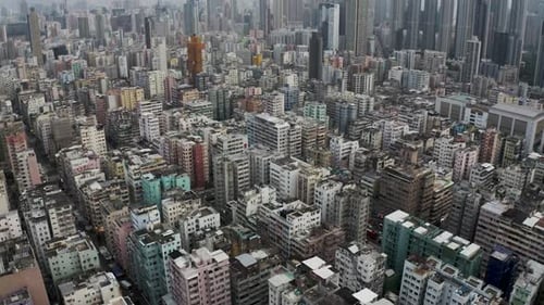 Aerial view of Hong Kong downtown skyline, China.