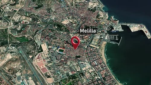 Zoom de la carte de la ville de Melilla (Espagne) de l'espace à la Terre