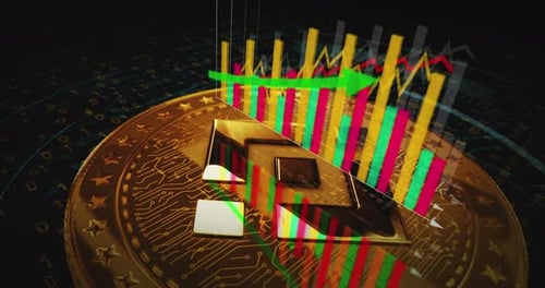 Binance BNB stablecoin cryptocurrency golden rotating coin with chart