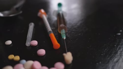 Syringes Injected with Heroin on the Blacktop