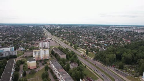 Aerial View of Chapel and Monument Near Central Road of the City and Microdistricts and Private