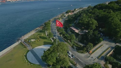 Turkey Flag Waving In Istanbul City
