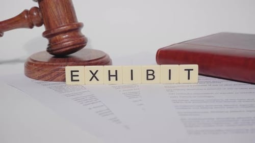 Evidence Exhibit with Gavel and Portfolio in Courtroom