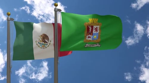 Mexico and Michoacán State Flags Waving in Blue Sky