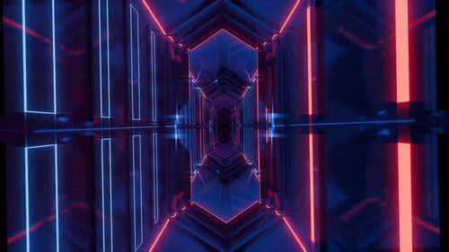Futuristic 3D Tunnel with Glowing Lights Reflections and Cosmic Vibes