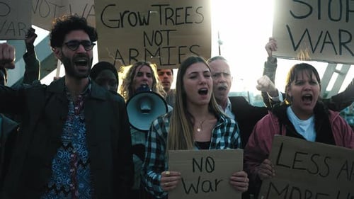 Diverse Group Protesting Loudly in the City