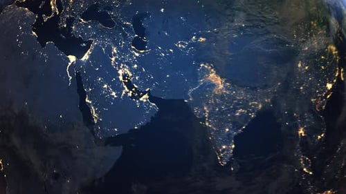Realistic Earth Orbit and Zoom Glowing Borders Palestine
