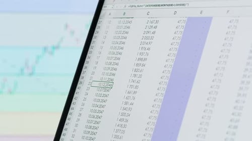 Closeup of Financial Cash Flow Data on PC Screen Mortgage Payment Sheet Schedule Loan Fee