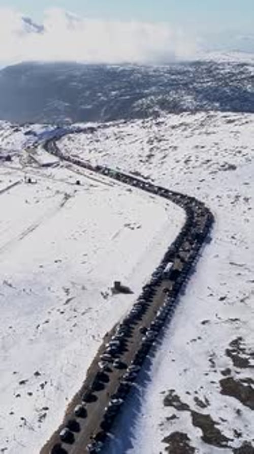 Aerial Mountain Covered by Snow. Serra da Estrela Portugal vertical video