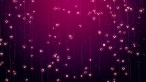 Romantic Glowing Neon Hearts Falling Motion Background Loop