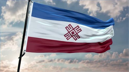 Realistic Waving Flag with Cloudy Sky Background