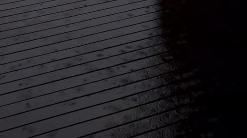 Dark Wood Surface With Raindrops Close-Up