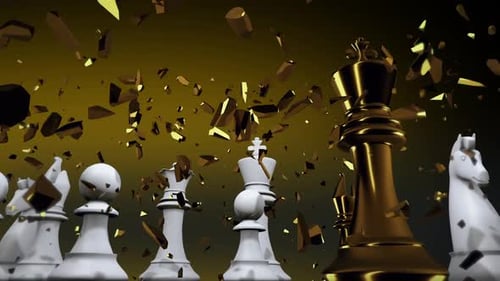 Dynamic Gold and White Chess Pieces Animation