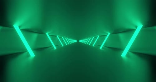 Metal Tunnel With Green Neon Light