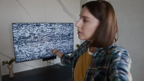 Pov Woman Recording Video with Broken TV