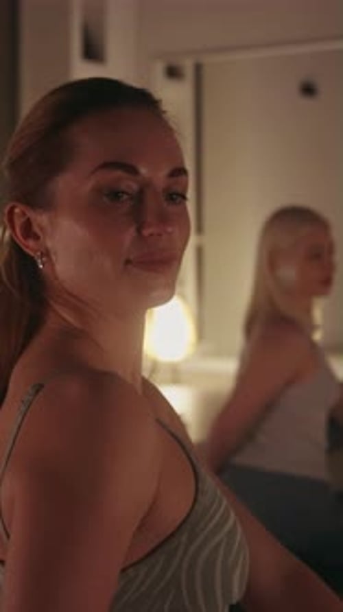 Vertical Screen Reflective Yoga Session in Soft Light Serene Studio