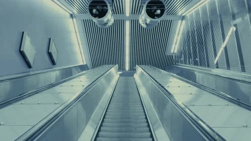 A Shot Of An Upwards Moving Subway Escalator In Stockholm,Sweden. Filmed In SLOW MOTION.