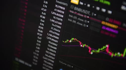 Stock market. Trading in the stock exchange. Moving numbers and charts
