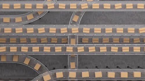 Cardboard boxes moving on warehouse conveyor belt system