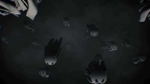Fluid Ghost Figures Flying on Dark Background for Halloween