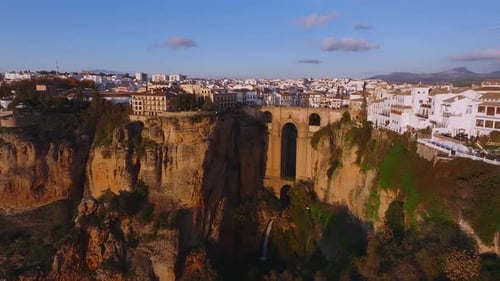 Aerial View of Ronda Spain Highlighting the Puente Nuevo Bridge and Whitewashed