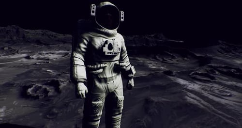Astronaut Standing on Moon Surface with Panning Camera View