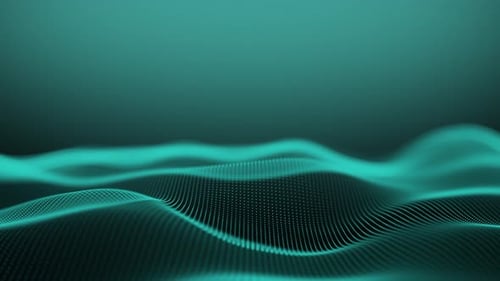 Türkisfarbene Wellenwiederholung. Geschlungener blauer Farbverlaufshintergrund. Grünes Wasser. Digitales Meer. Glatte Bewegungen o