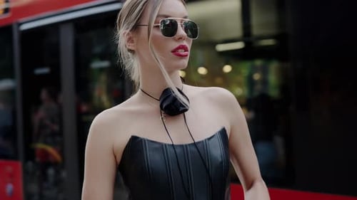 Stylish Woman Posing in City Street