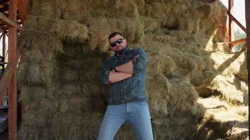 Portrait of a Farmer or Cowboy Dancing Cheerfully