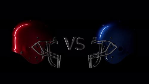 Red VS Blue Metallic Football Helmets with lighting Effect Looping Background and Alpha Channel